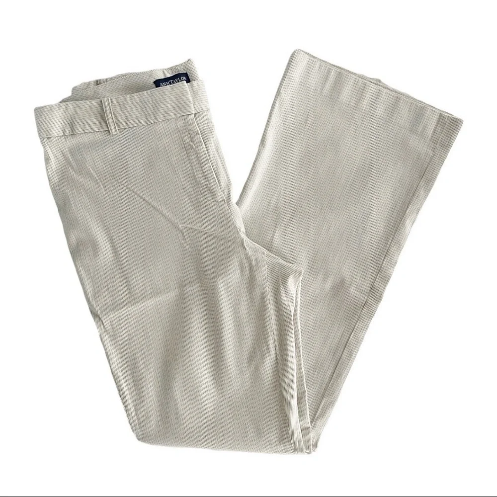 Ann Taylor Womans Striped‎ Ivory Mid Rise Casual Cotton Stretch Dress Pant 10
